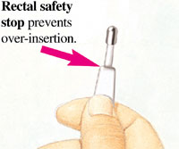 Rectal thermometer showing rectal safety stop to prevent over-insertionn.
