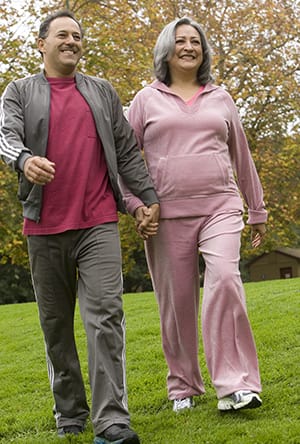 People outdoors walking.