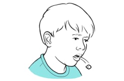 Object flying out of child’s open mouth.